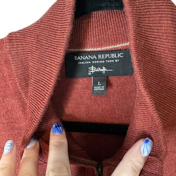 Banana Republic Men's Italian Merino Wool Half Zip Sweater Rust Red Orange Large - Picture 5 of 9